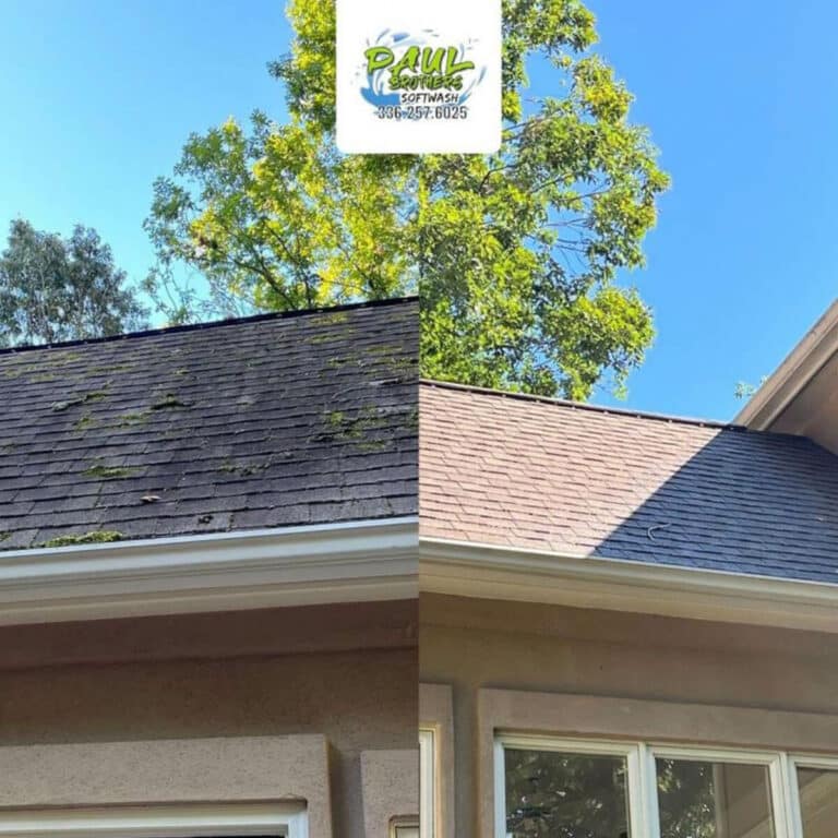 Before and after of house roof in randleman north carolina after roof cleaning service
