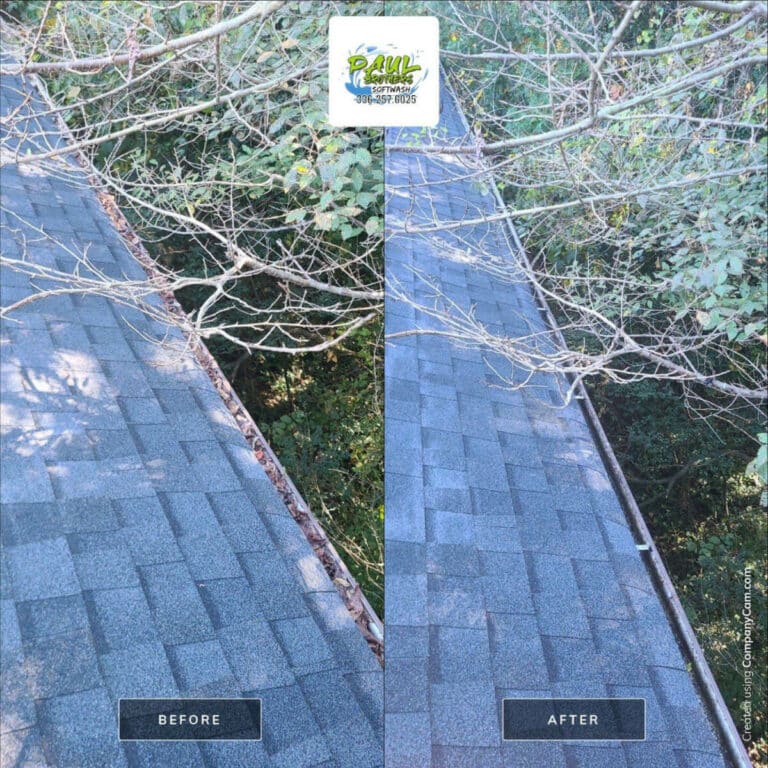 before and after clogged gutter after gutter cleaning service in asheboro north carolina