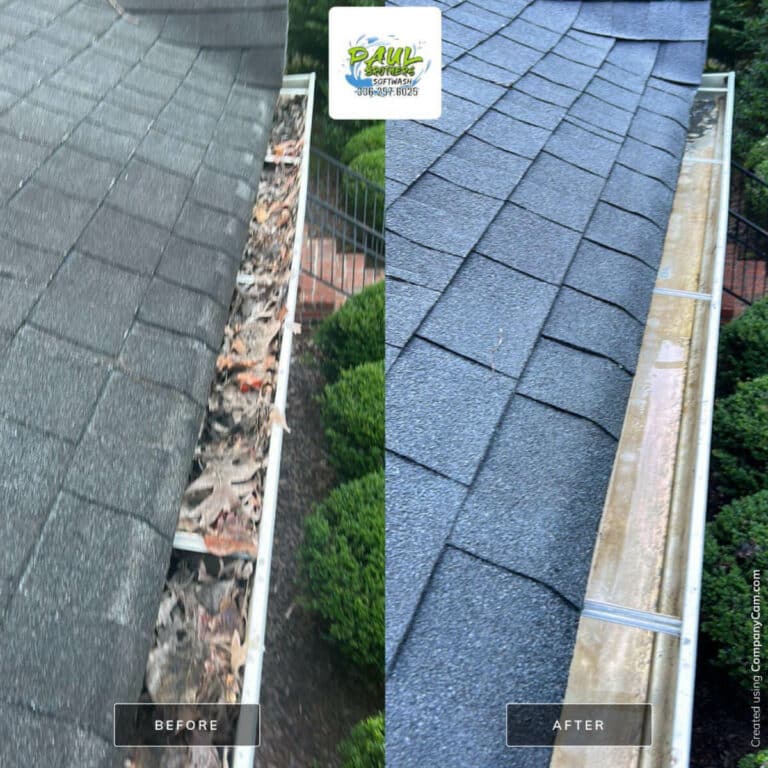 before and after gutter cleaning service for house in trinity north carolina