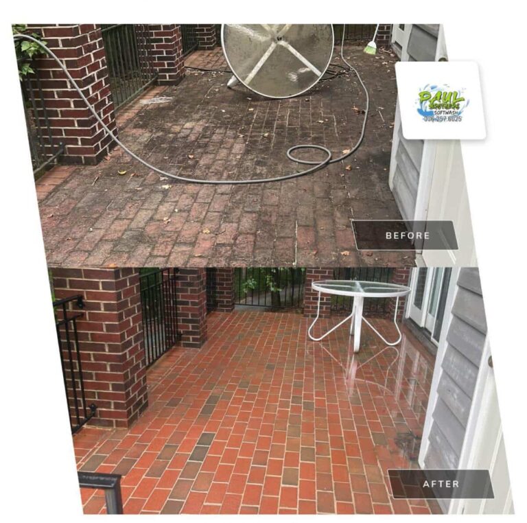 clean outdoor brick floor after pressure washing service in randleman north carolina