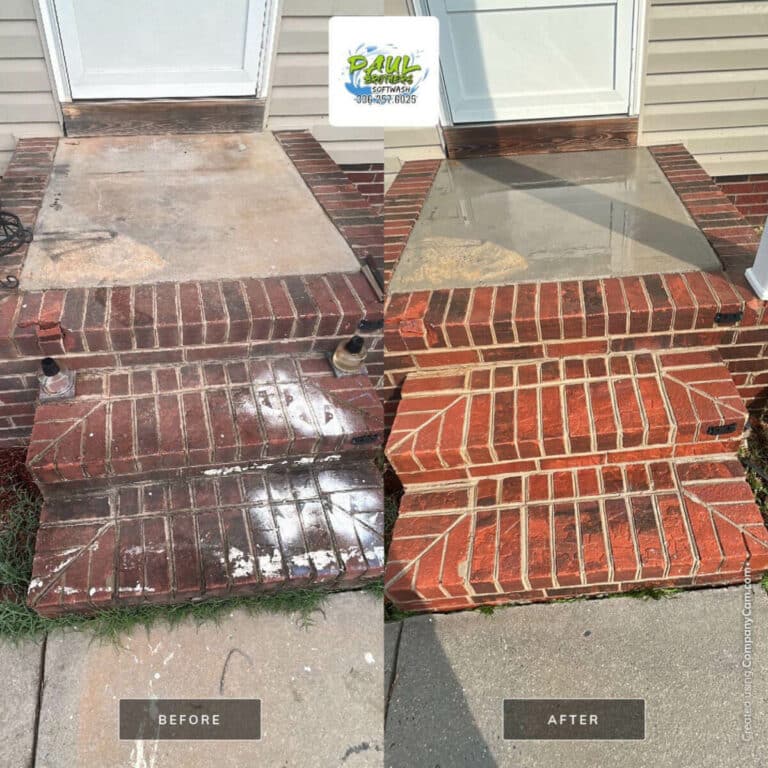 cleaning comparison in brick stairs after pressure washing service in randleman north carolina