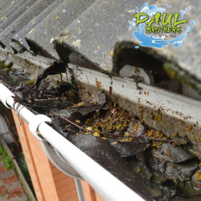 clogged gutter before professional gutter cleaning service in trinity north carolina