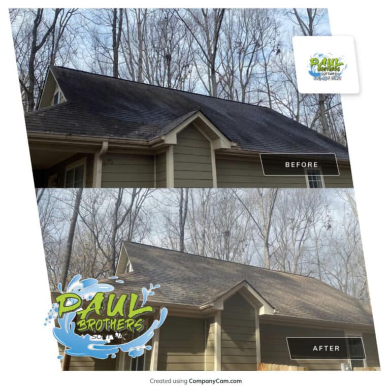 house roof comparison before and after roof cleaning service in burlington north carolina