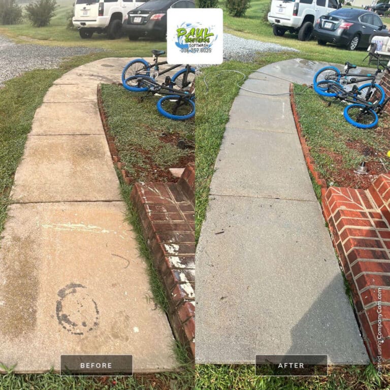 stain free concrete sidewalk in residential area after pressure washing service in randleman north carolina