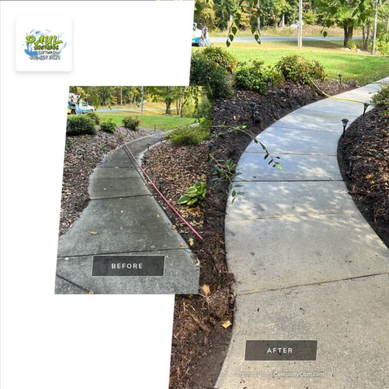 sidewalk comparison before and after pressure washing service in burlington nc