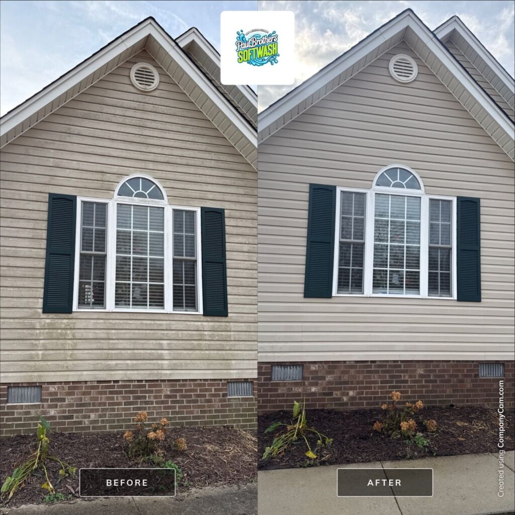 House softwashing in Asheboro NC before and after by Paul Brothers Softwash