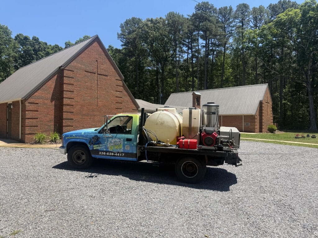 Church cleaning services performed by Paul Brothers SoftWash on a church building in Asheboro NC